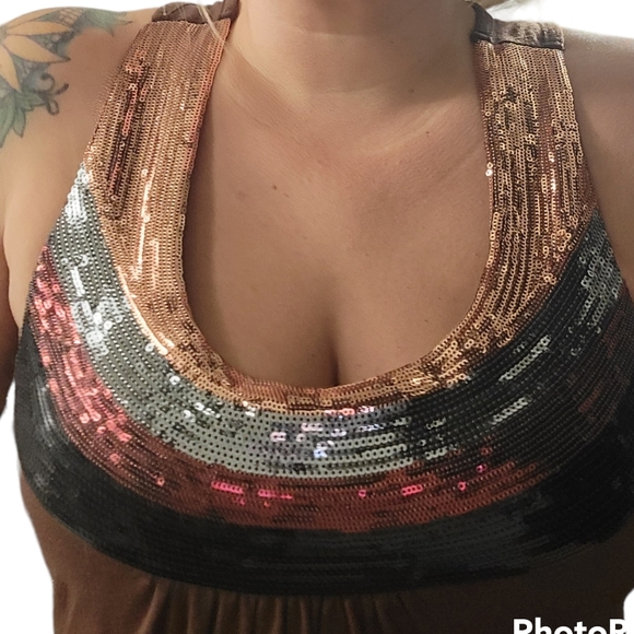 Brown Sequin Sack Hem Shirt - Picture 2 of 2